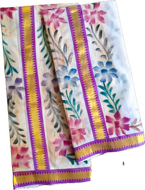 Temple Border Kasavu Pure Cotton Saree  (Multicolor)
