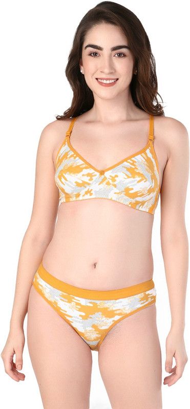 Bra & Panty Set Printed Yellow Lingerie Set