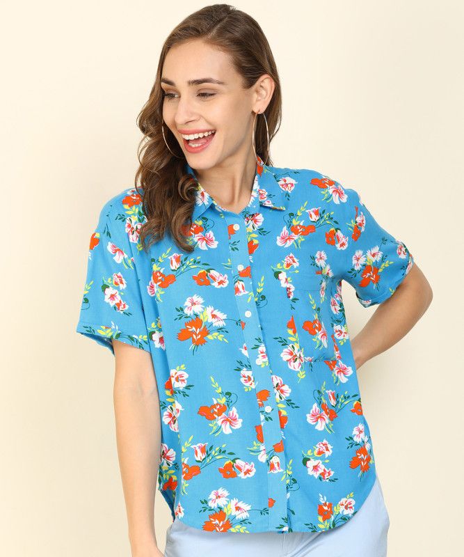 Women Boxy Fit Printed Spread Collar Casual Shirt