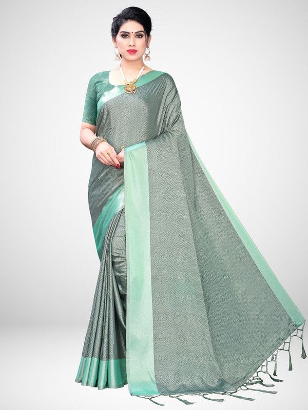 Solid/Plain Daily Wear Satin Saree  (Light Green)