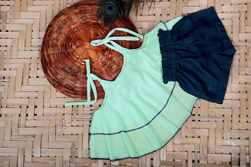 Baby Girls Party(Festive) Top Shorts  (Light Green)