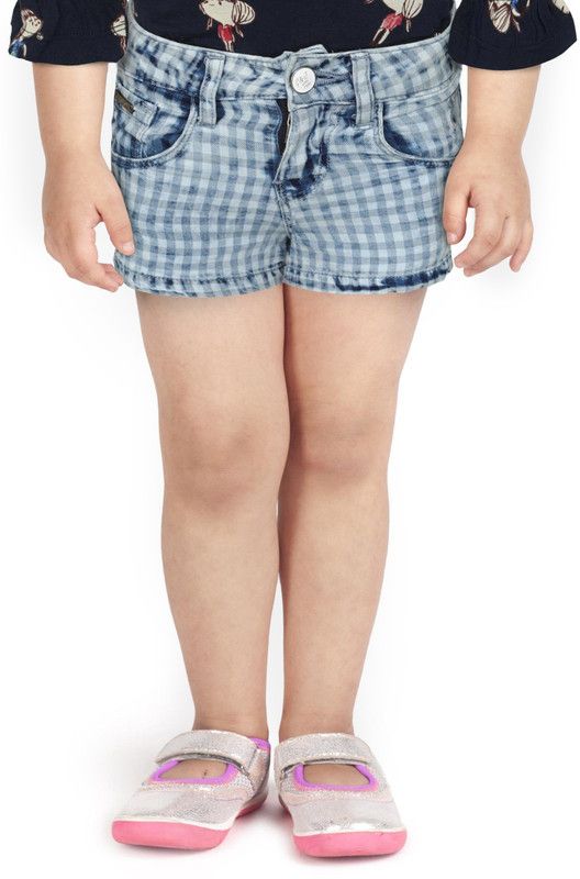Short For Girls Casual Checkered Cotton Blend  (Blue, Pack of 1)