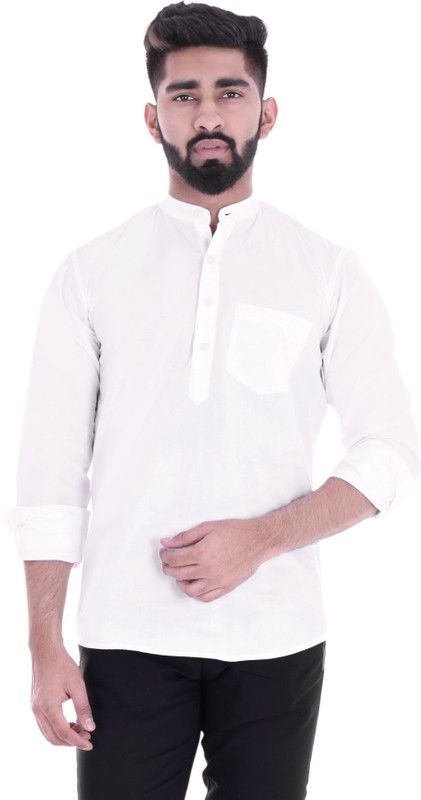 Men Solid Cotton Blend Straight Kurta  (White)