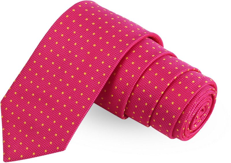 PELUCHE Notty Yellow Polka Dots Pink Colored Microfiber Neck Polka Print Men Tie