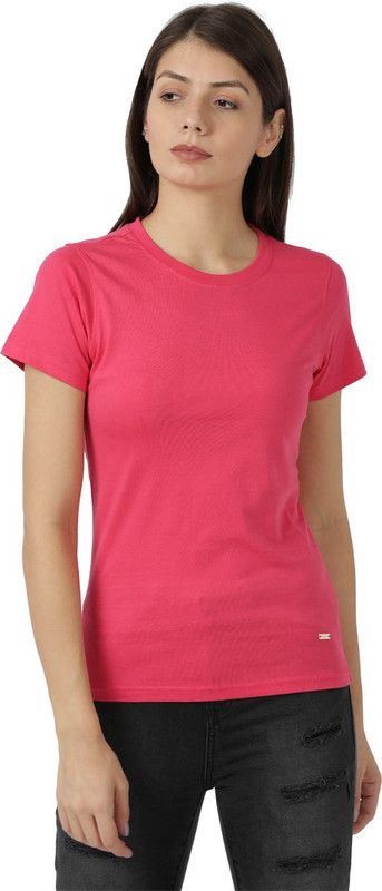 Women Solid Round Neck Pure Cotton Red T-Shirt
