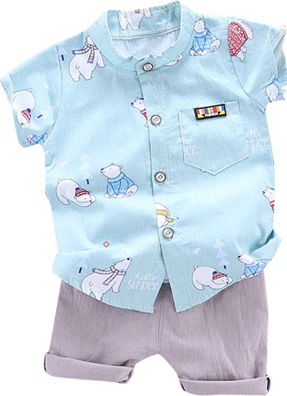 Baby Boys Casual Shirt Shorts  (Blue)