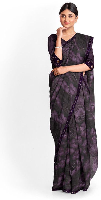 Printed Daily Wear Chiffon Saree  (Purple)
