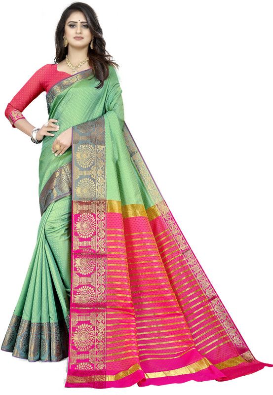 Printed Maheshwari Silk Blend Saree  (Light Green)