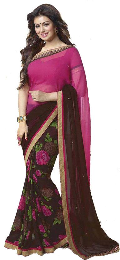 Printed Bollywood Handloom Chiffon Saree  (Pink)
