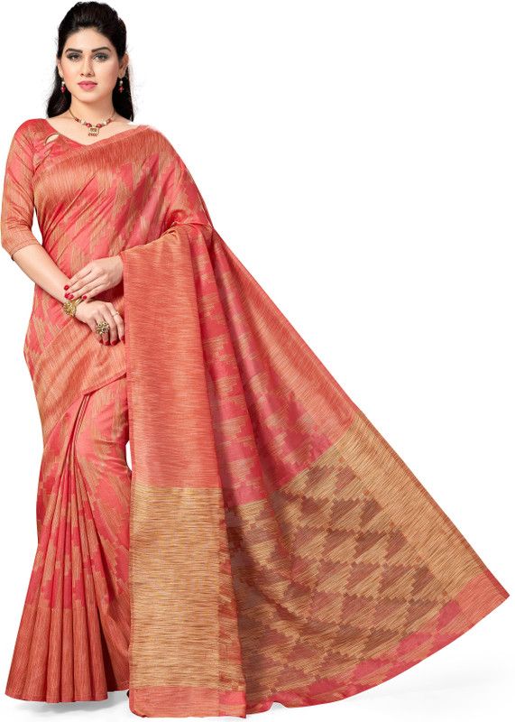 Self Design Kanjivaram Art Silk Saree  (Gold, Pink)