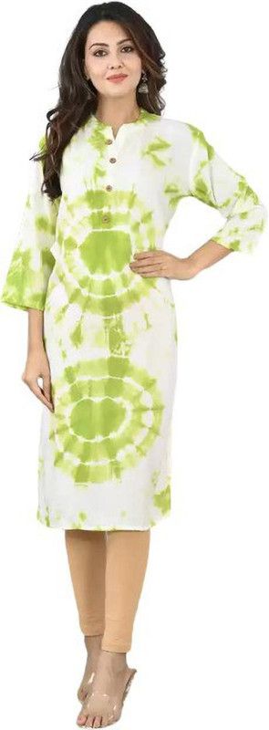 Women Printed Viscose Rayon Straight Kurta  (White, Green)