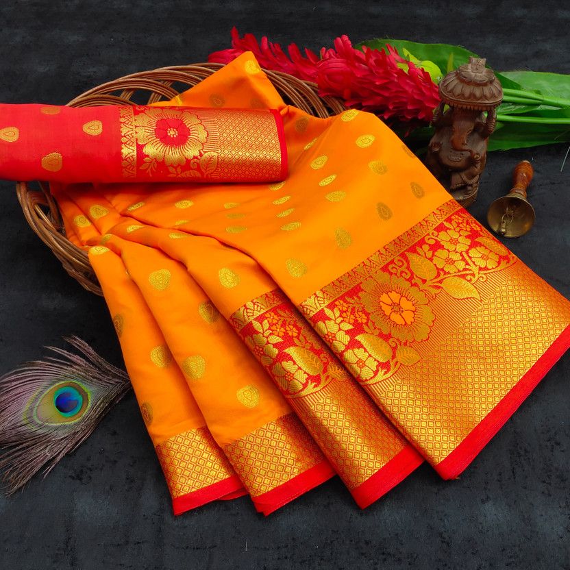 Woven, Floral Print Chanderi Silk Blend, Jacquard Saree  (Black)