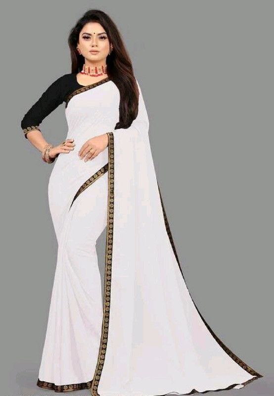 Solid, Plain Bollywood Georgette Saree  (White)