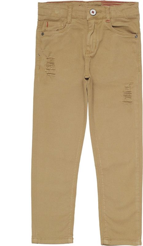 Baby Boys Regular Fit Beige Pure Cotton Trousers