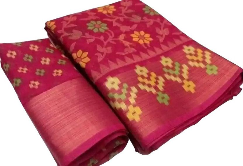 Floral Print Patola Cotton Blend Saree  (Pink)