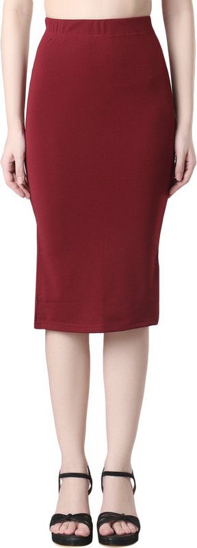 Women Solid Pencil Maroon Skirt