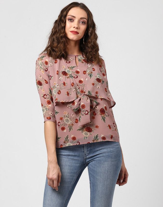 Casual Flared Sleeves Floral Print Women Green, Maroon, Pink Top
