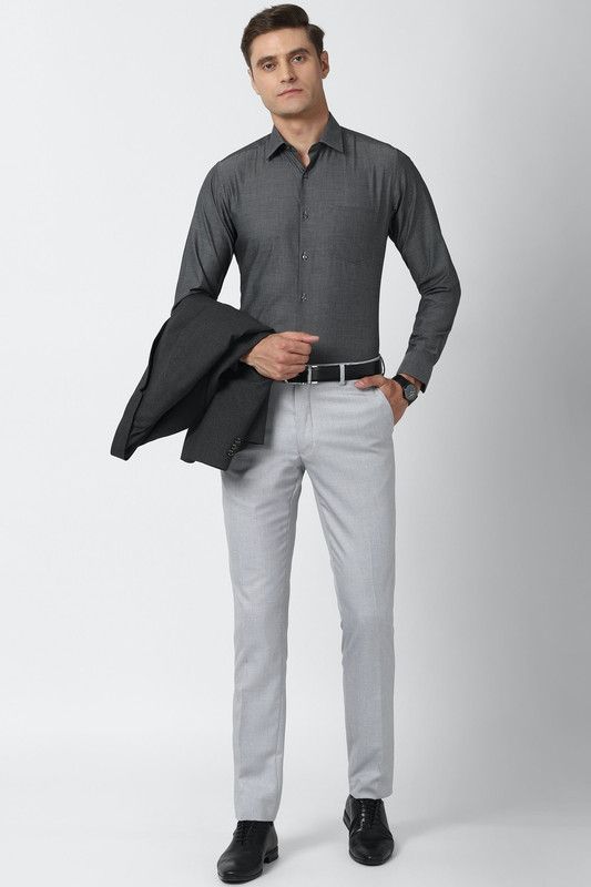 Men Regular Fit Self Design, Solid Spread Collar Formal Shirt
