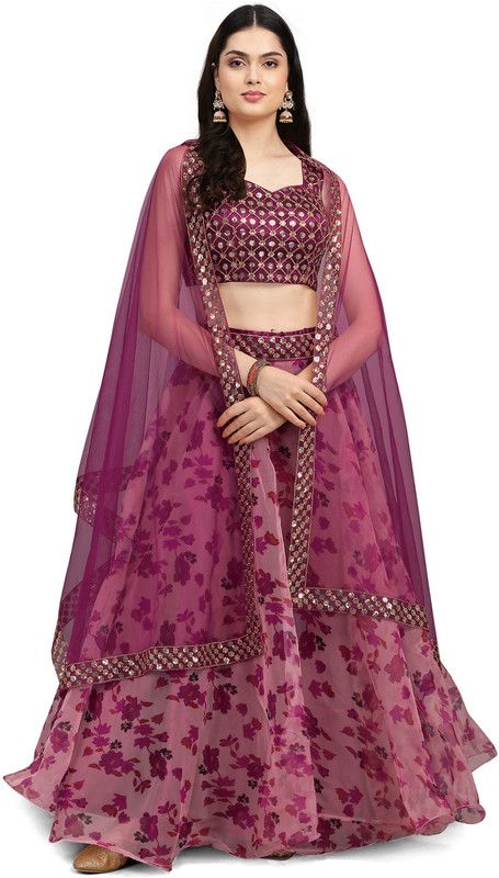 Floral Print Semi Stitched Lehenga Choli  (Pink)