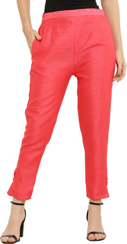 Women Slim Fit Pink Cotton Silk Trousers