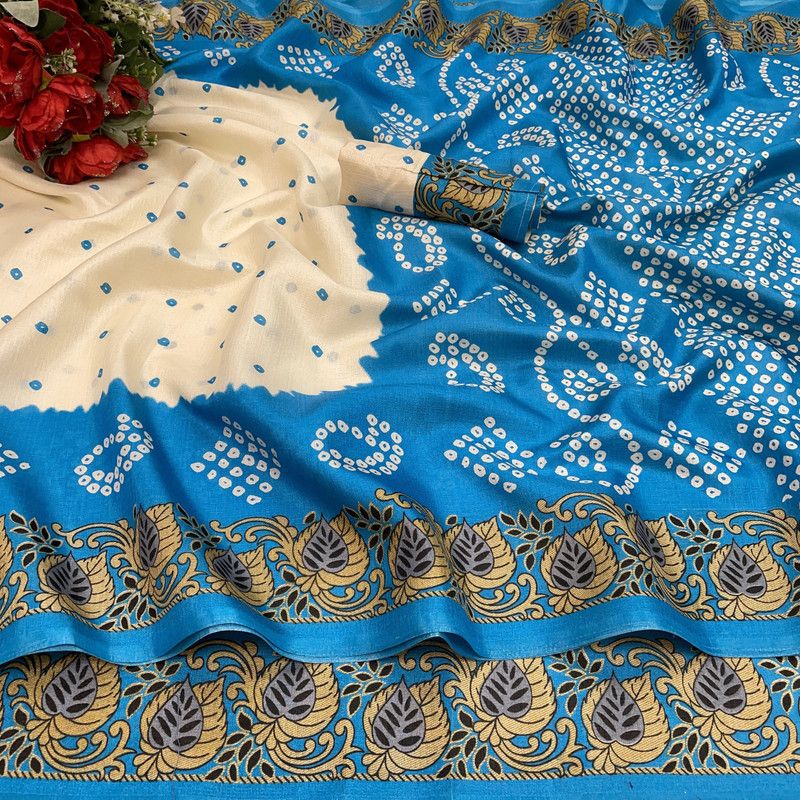 Daily Wear Silk Blend Saree  (Light Blue)