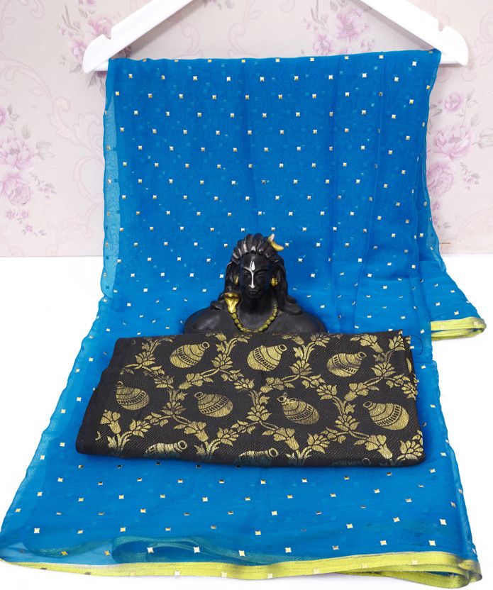 Floral Print Bollywood Chiffon Saree  (Light Blue)