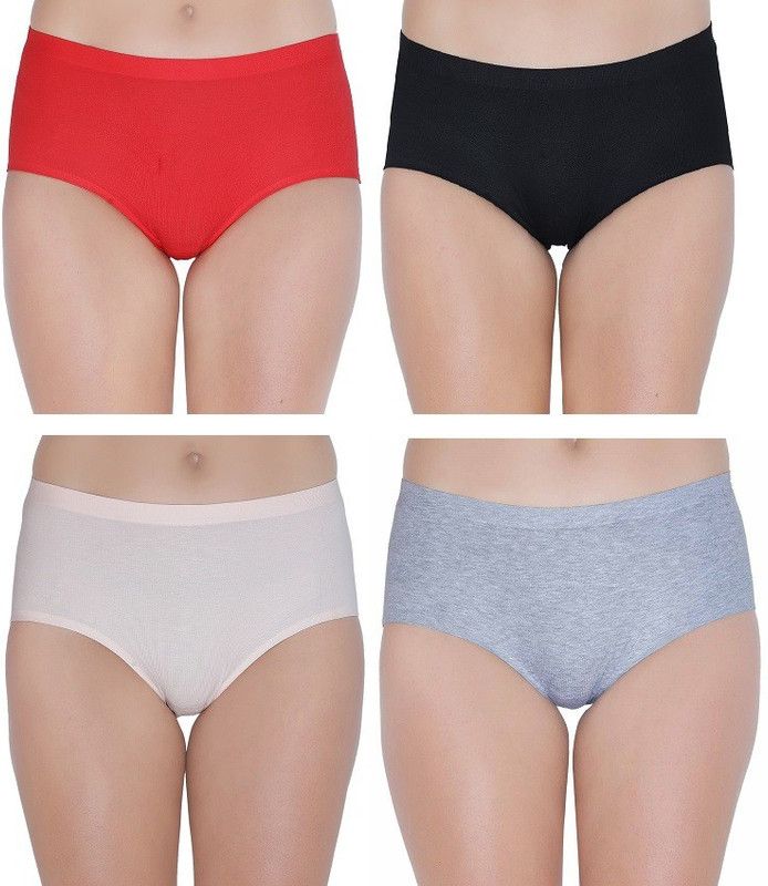 Pack of 4 Women Hipster Black, Grey, Red, Beige Panty