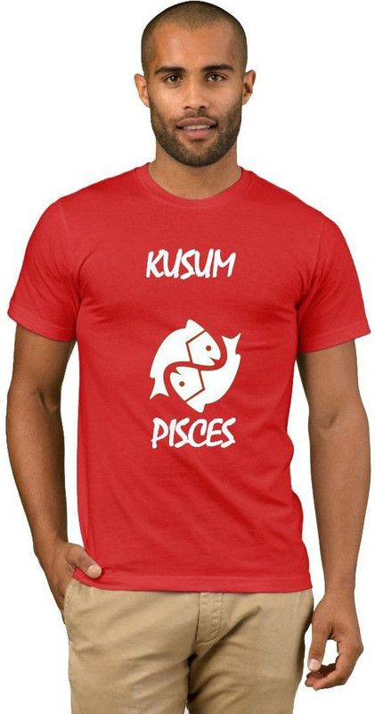 Kusum Zodiac Pisces Style Fashion V02 Men Printed Round Neck Cotton Blend Red T-Shirt