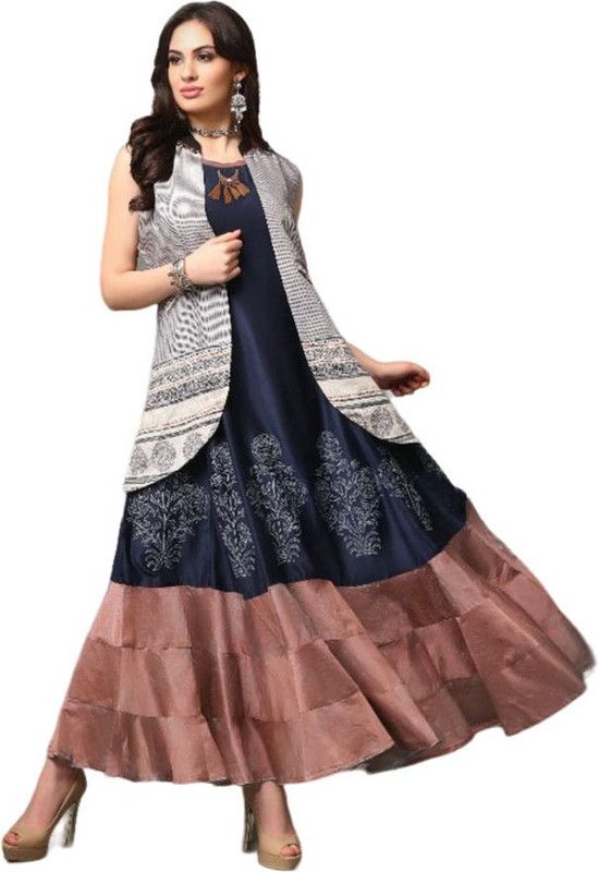 Viscose Rayon Semi Stitched Anarkali Gown  (Dark Blue)