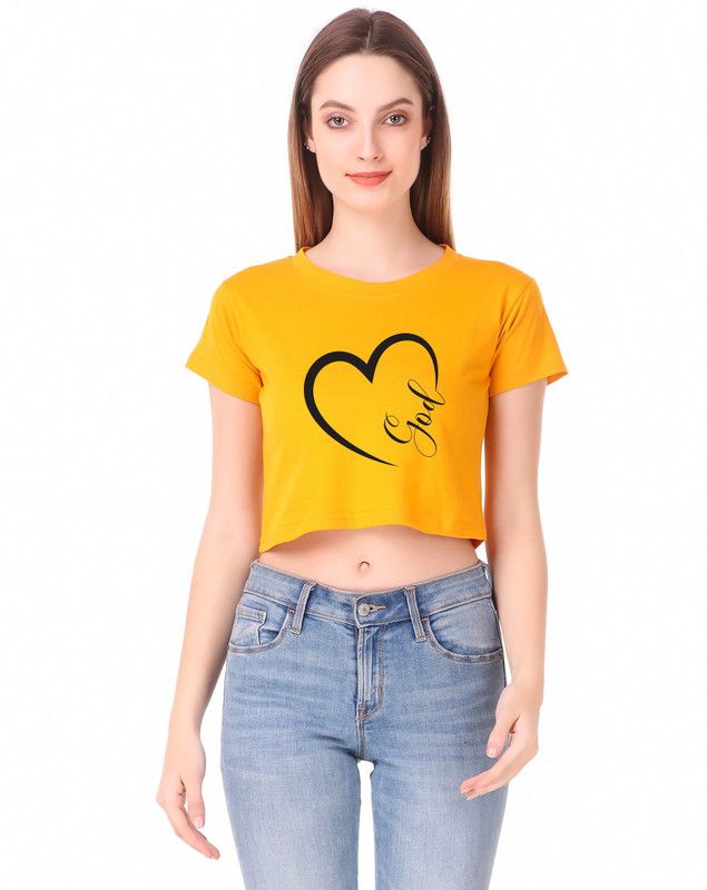 emoji printedWomen's Casual Round Neck Short Sleeve Solid Basic crop top | black Top for women |Cotton crop top | Top for women | Devotional crop top Women Printed Round Neck Cotton Blend Yellow T-Shirt