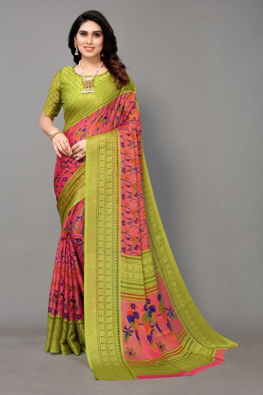 Printed Daily Wear Chiffon, Brasso Saree  (Pink)