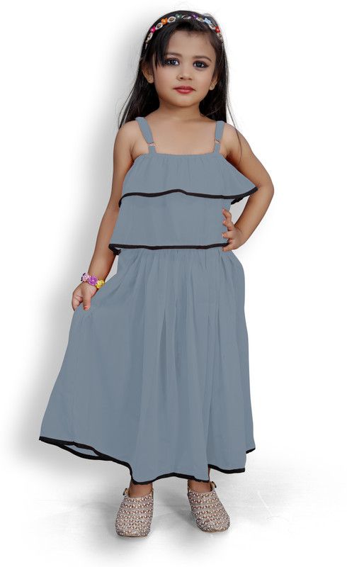 Baby Girls Maxi/Full Length Party Dress  (Grey, Noodle strap)