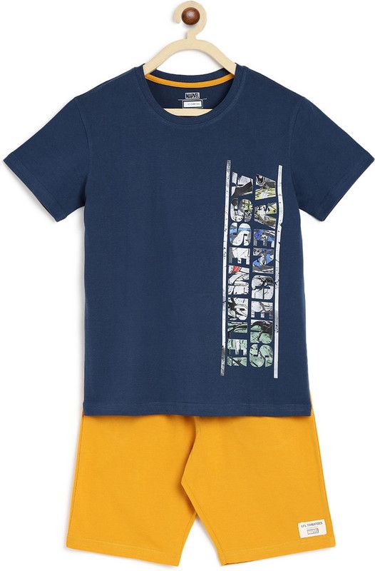 Kids Nightwear Boys Cotton Blend Top & Shorts Set  (Pack of 1)