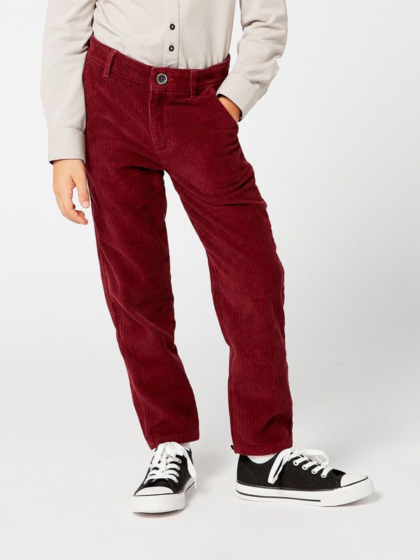 Baby Boys Regular Fit Maroon Pure Cotton Trousers