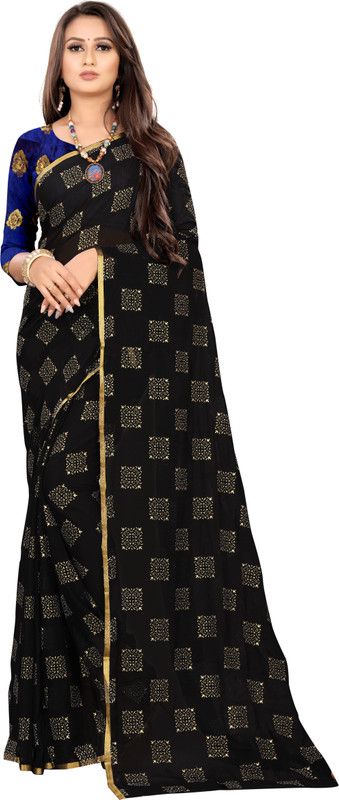 Printed Bollywood Chiffon, Georgette Saree  (Black)