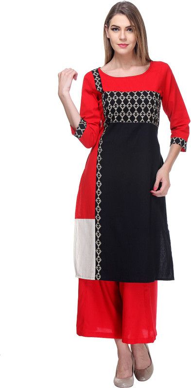 Pack of 2 Women Printed Cotton Rayon A-line Kurta  (Red)
