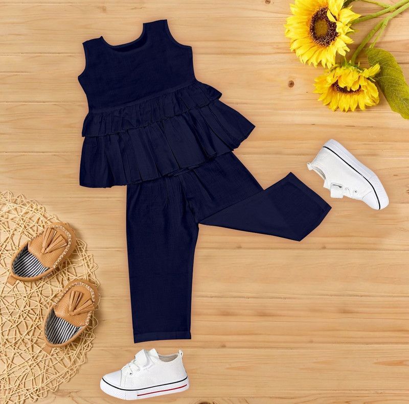 Girls Party(Festive) Pant Top  (Dark Blue)