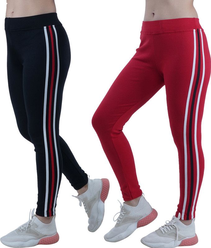 YUALIN CREATION Red, Black Jegging  (Solid)