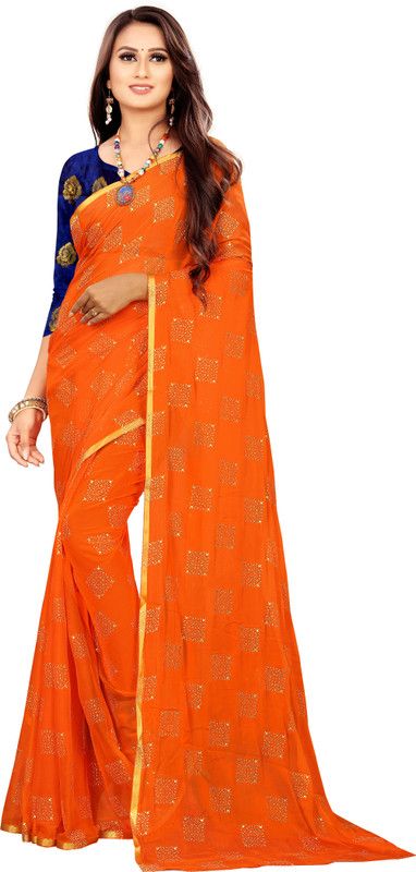 Printed Bollywood Chiffon, Georgette Saree  (Orange)