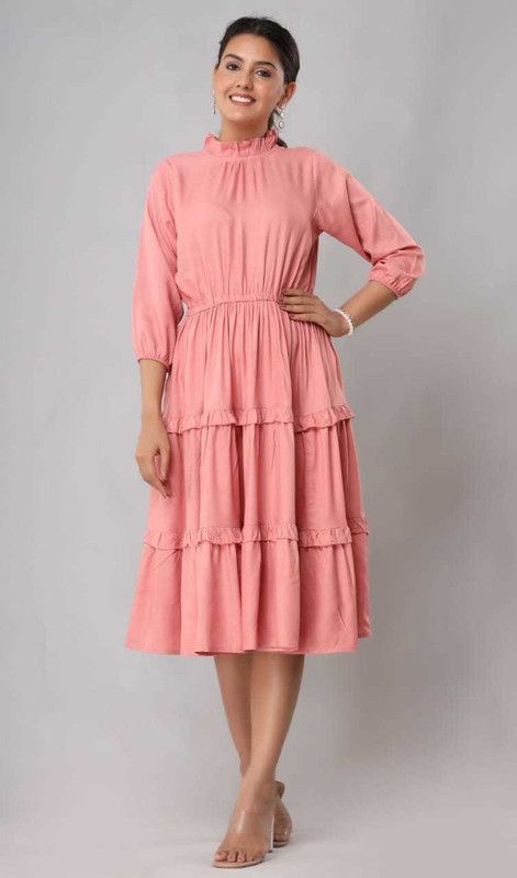 Solid Rayon Blend Stitched Flared/A-line Gown  (Pink)