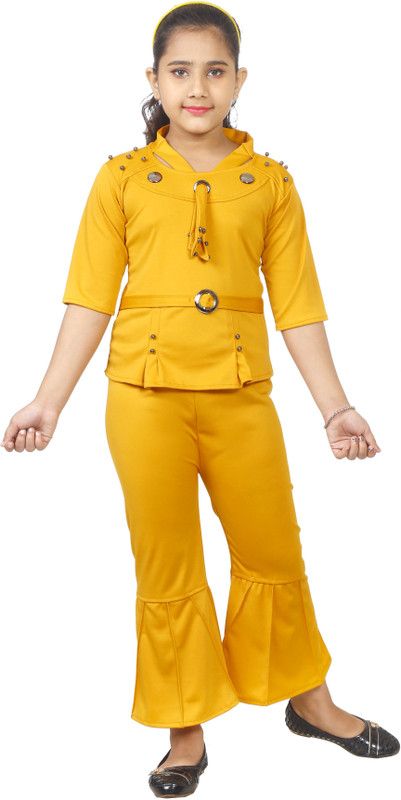 Girls Party(Festive) T-shirt Pant  (Yellow)