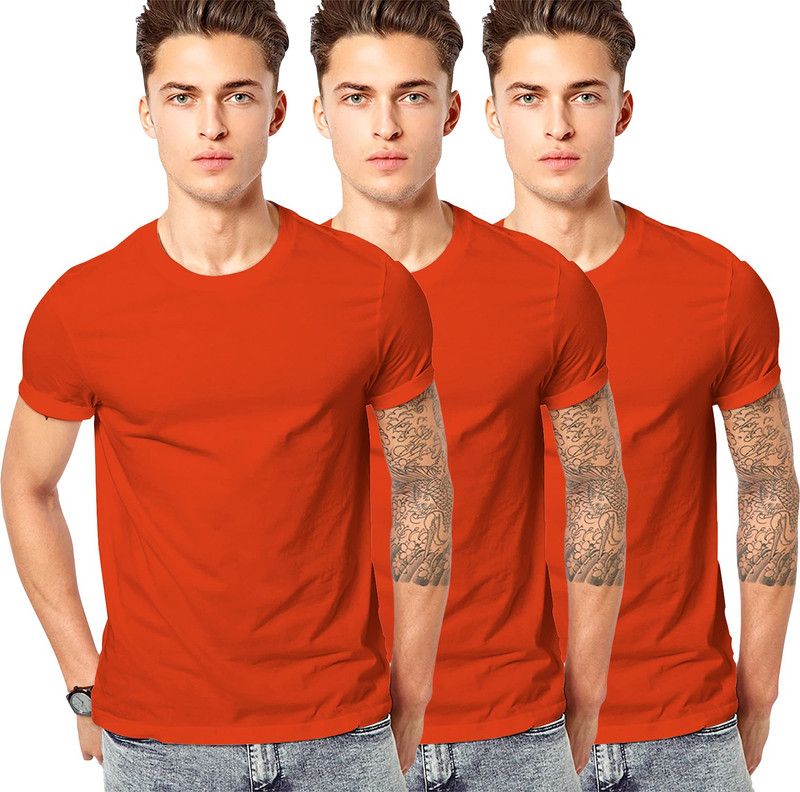Pack of 3 Men Solid Round Neck Pure Cotton Red T-Shirt
