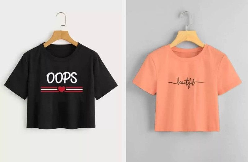 Pack of 2 Casual Regular Sleeves Printed Women Black, Orange Top