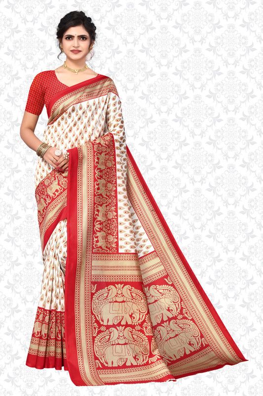 Printed, Animal Print Bollywood Art Silk Saree  (Red)