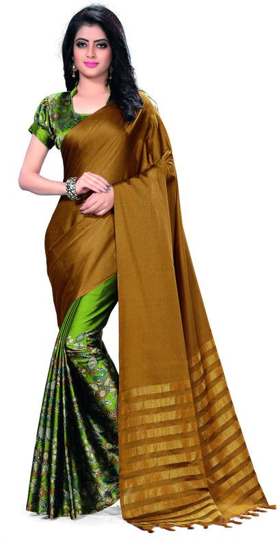 Printed Bollywood Cotton Blend Saree  (Mustard)