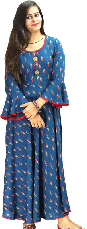 Women Printed, Self Design Viscose Rayon Asymmetric Kurta  (Blue)
