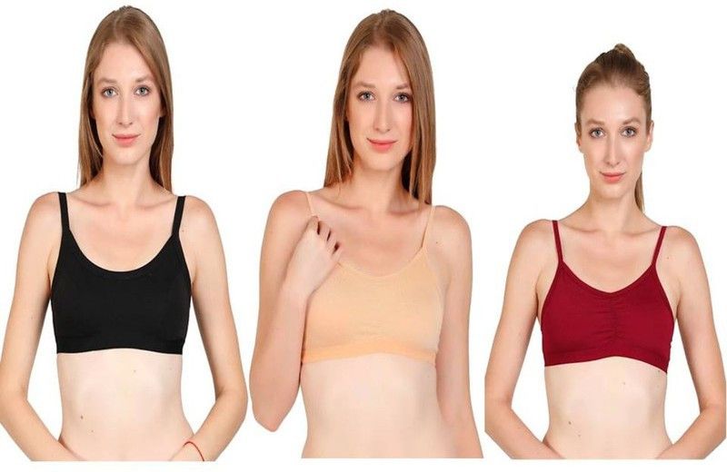 Pack of 3 Women Cami Bra Non Padded Bra  (Beige, Maroon, Black)