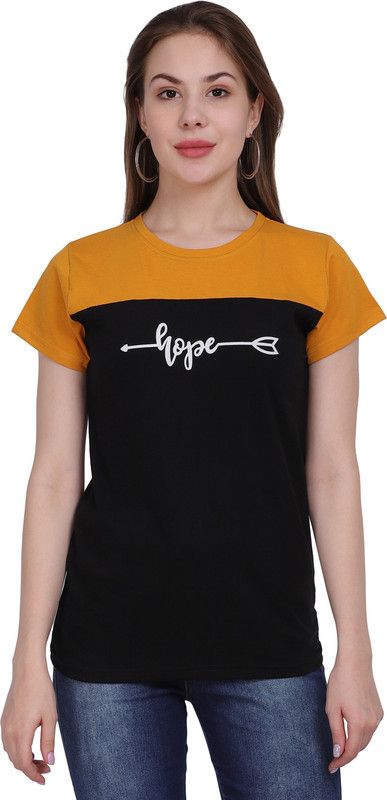 Women's Printed Tshirts Women Printed Round Neck Cotton Blend Black T-Shirt