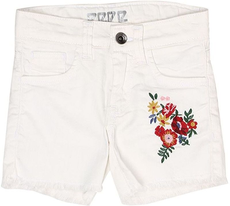 Short For Girls Casual Embriodered Cotton Blend  (White, Pack of 1)