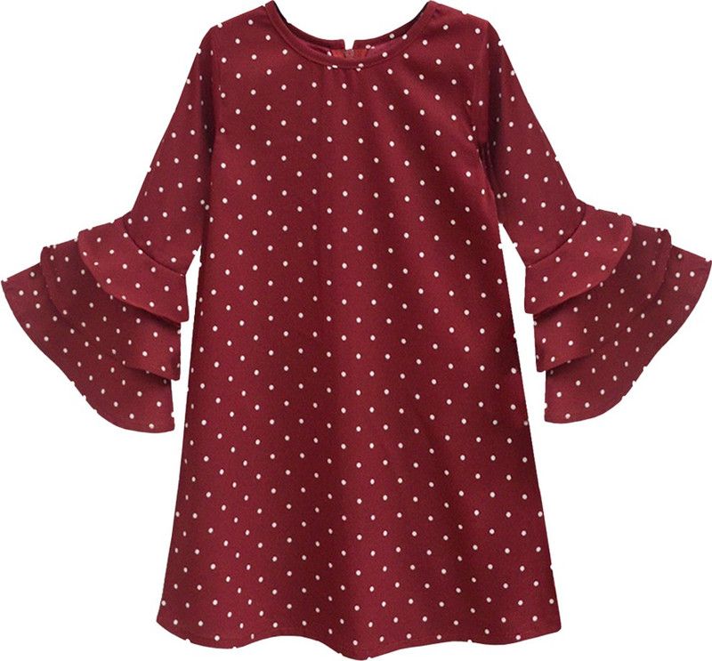 Girls Above Knee Casual Dress  (Maroon, Fashion Sleeve)